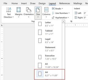 Minh họa cài đặt khổ giấy không chính xác trong phần mềm Word gây lỗi in ấn