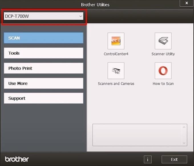 Chọn đúng model máy in Brother trong Brother Utilities để scan