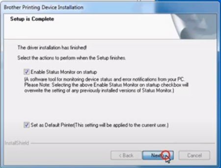 Các tùy chọn cuối cùng khi cài đặt máy in Brother MFC-L2701DW