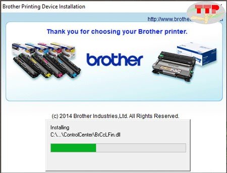 Quá trình cài đặt phần mềm máy in Brother đang diễn ra