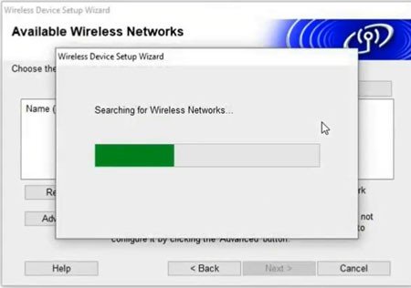 Phần mềm đang tìm kiếm mạng Wi-Fi để kết nối máy in Brother L2701DW