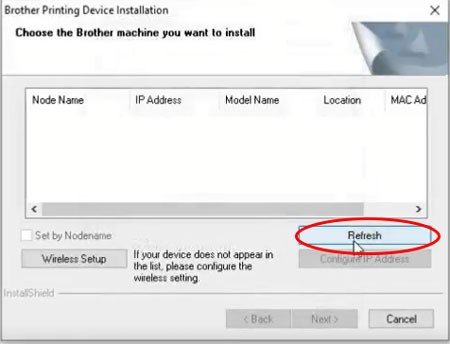 Phần mềm đang dò tìm máy in Brother MFC-L2701DW trên mạng Wi-Fi