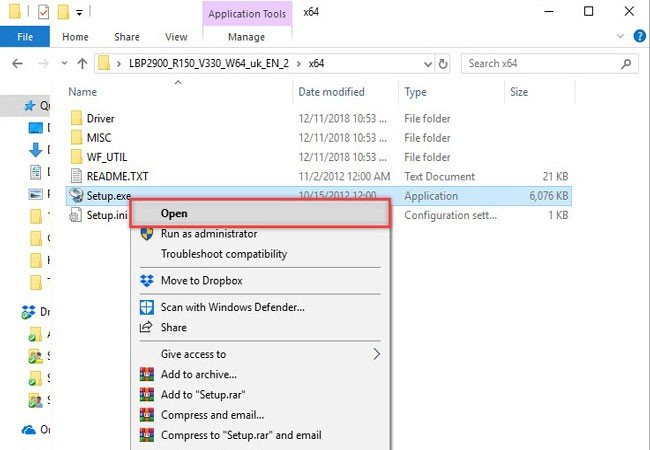 Chạy file cài đặt Setup.exe để bắt đầu cài driver máy in Canon