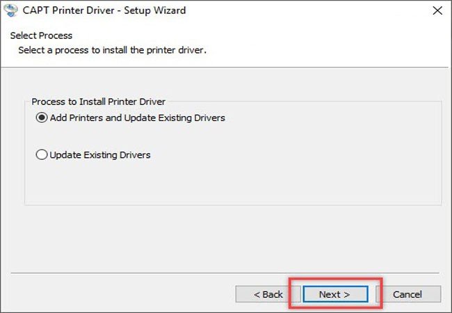 Chọn Add Printers and Update Existing Drivers khi cài máy in mới