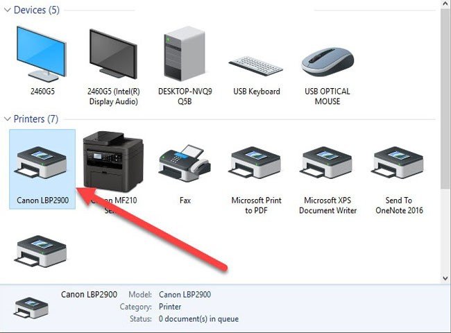 Biểu tượng máy in Canon LBP2900 hiển thị sau khi cài đặt thành công trên Windows