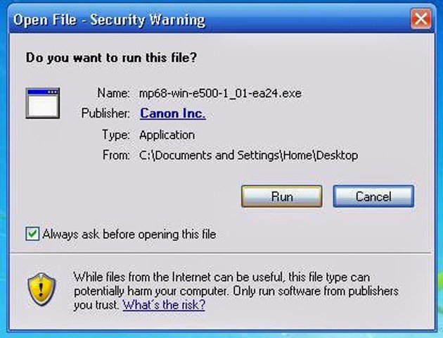 Xác nhận chạy file cài đặt trình điều khiển máy in Canon IX6770