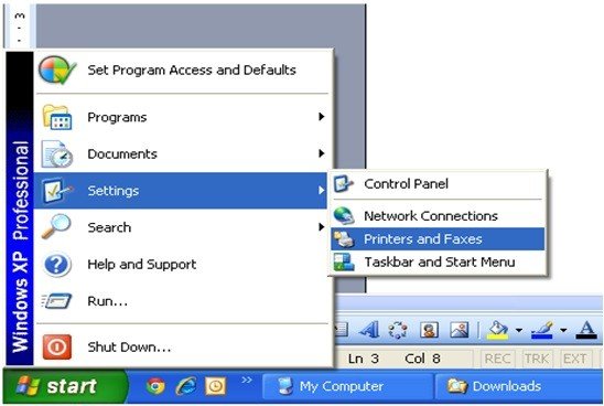 Giao diện Printers and Faxes trên Windows XP để bắt đầu cài máy in