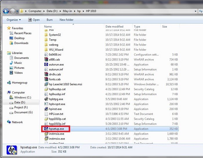 Giao diện bắt đầu cài đặt driver máy in HP 1010