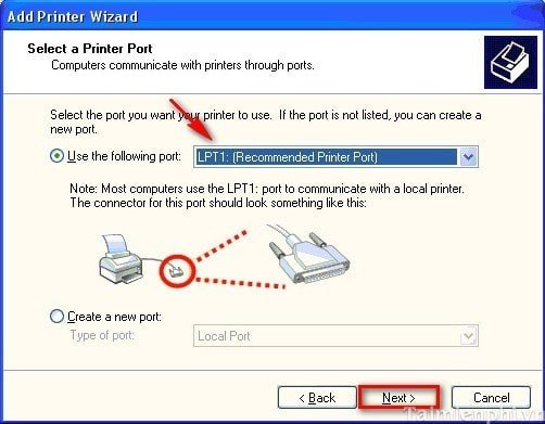 Hướng dẫn chọn cổng kết nối LPT1 cho máy in khi cài đặt thủ công không cần đĩa driver
