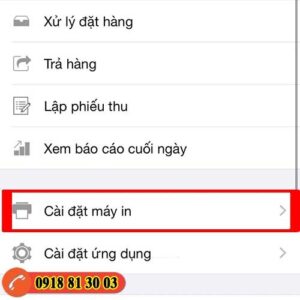 Giao diện cài đặt máy in trong ứng dụng Kiotviet