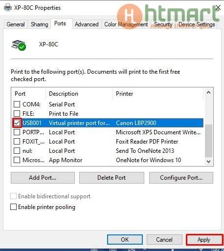 Chọn cổng kết nối (Port) chính xác cho máy in Xprinter đã cài đặt