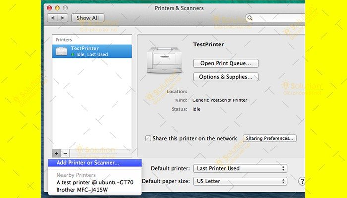 Thêm máy in hoặc máy quét mới trong Printers & Scanners trên Macbook