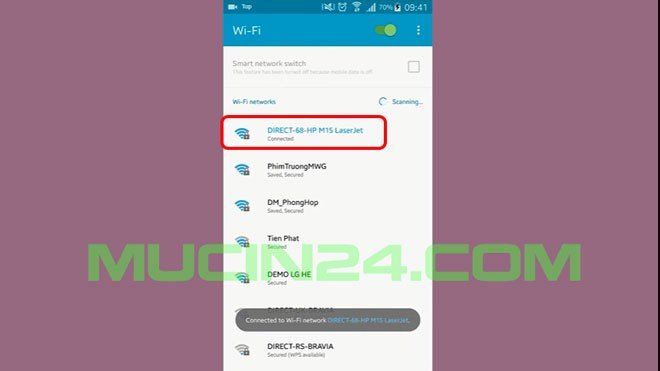 Kết nối vào mạng Wifi Direct của HP M15w và nhập mật khẩu