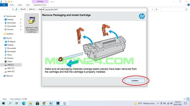Chạy file cài đặt driver HP M15w