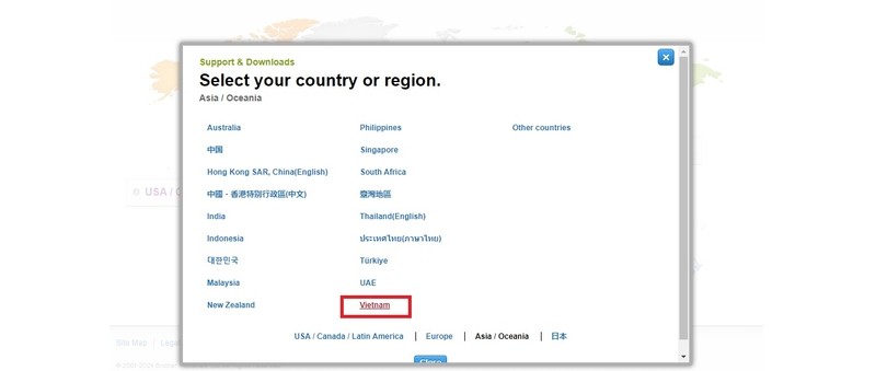 Giao diện tải driver máy in Brother từ trang web chính thức
