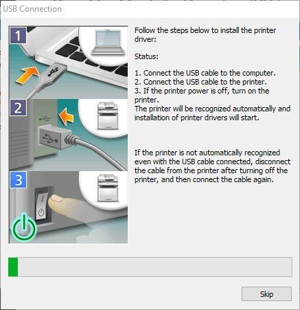 Màn hình hiển thị tiến trình cài đặt driver máy in Canon