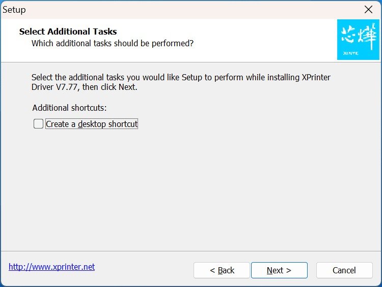 Bước 2 chọn tạo / không tạo biểu tượng trên màn hình khi cài đặt driver máy in Xprinter