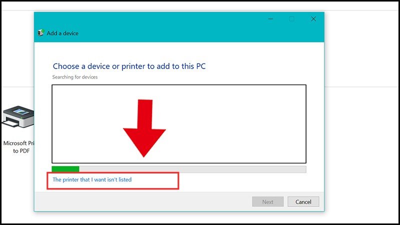 Chọn The printer that I want isn’t listed khi không tìm thấy máy in