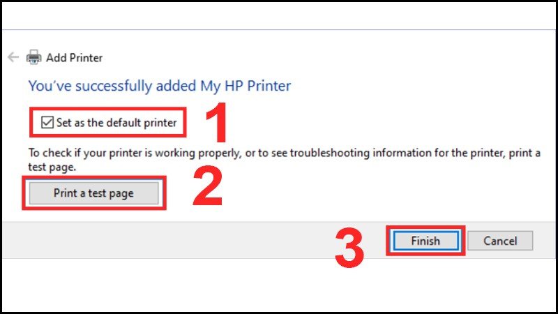 Hoàn tất cài đặt máy in qua IP và tùy chọn in thử