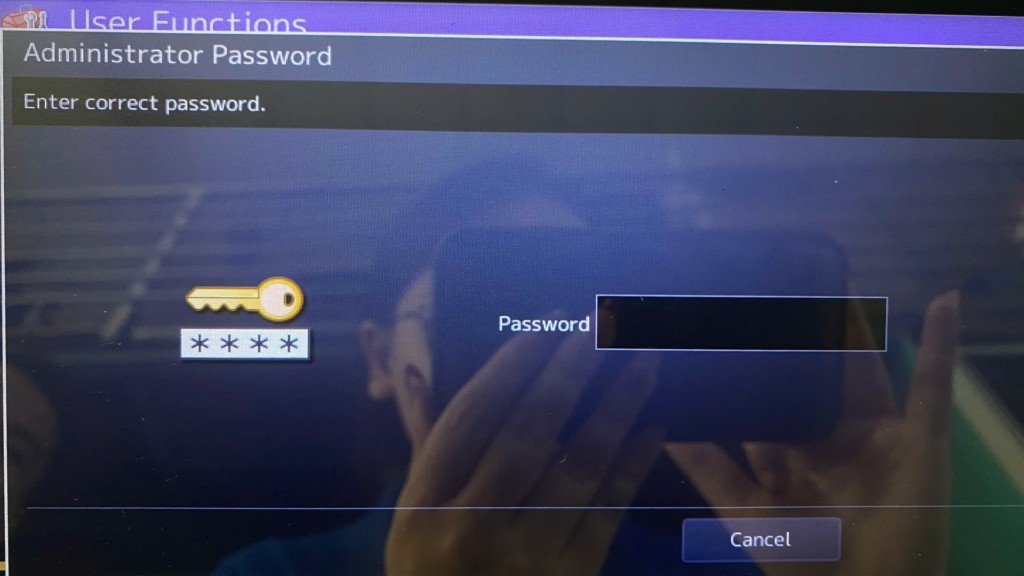 Nhập mật khẩu mặc định 12345 để vào cài đặt máy in