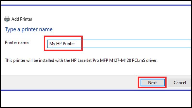 Đặt tên cho máy in trong ô Printer Name khi cài đặt