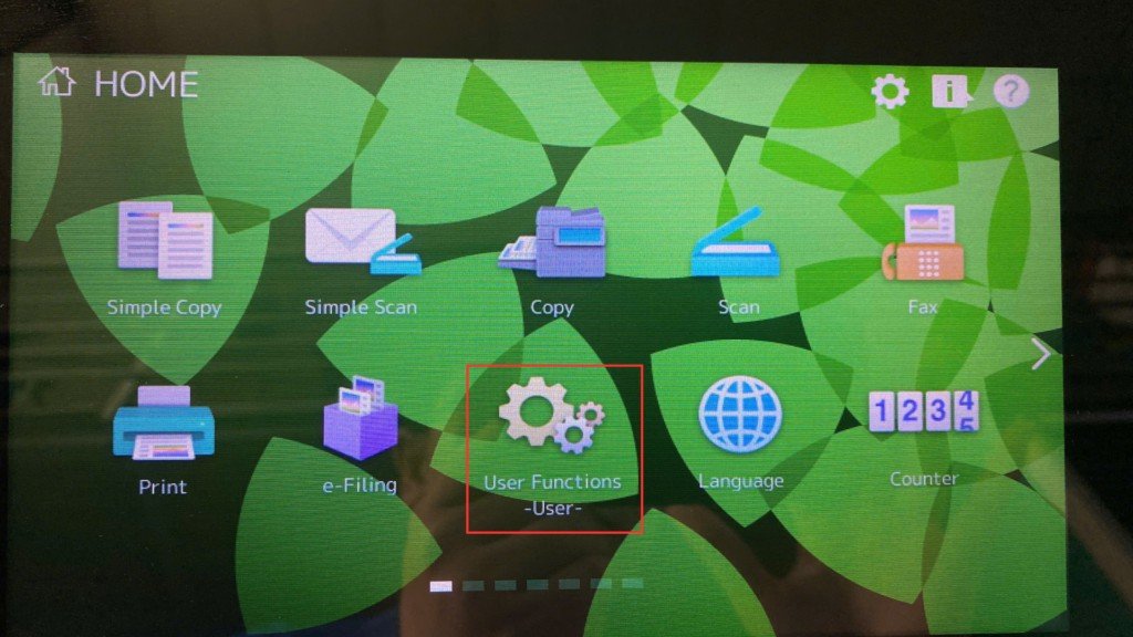 Giao diện User Functions trên máy in để cài đặt IP