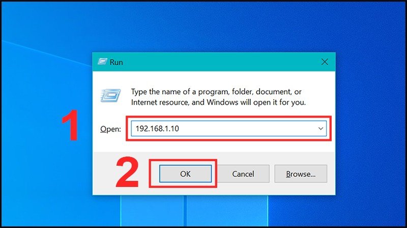 Nhập địa chỉ IP của máy in vào hộp thoại Run để kết nối