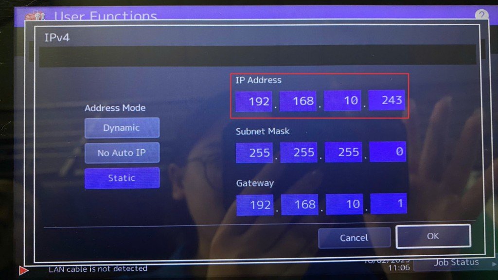 Hiển thị địa chỉ IP của máy in trong ô IP Address