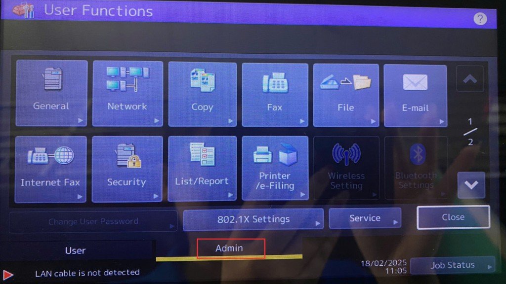 Chọn quyền Admin để truy cập cài đặt IP máy in