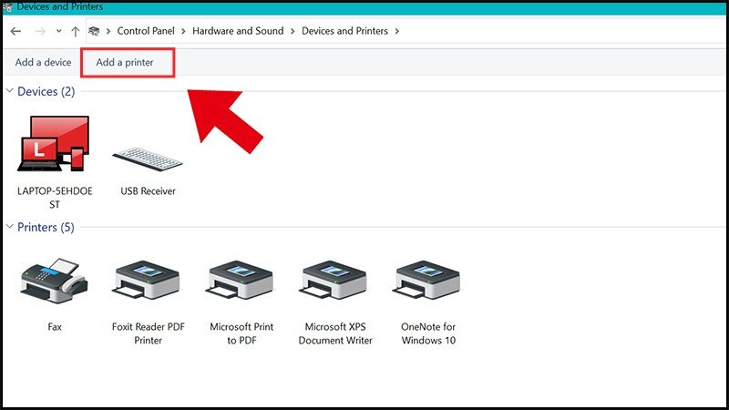 Nhấn Add a printer để bắt đầu quá trình cài máy in mới