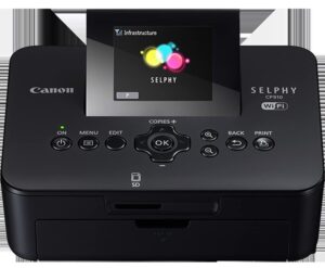 Máy in ảnh mini Canon Selphy đang xử lý ảnh với nhiều tùy chọn hoàn thiện