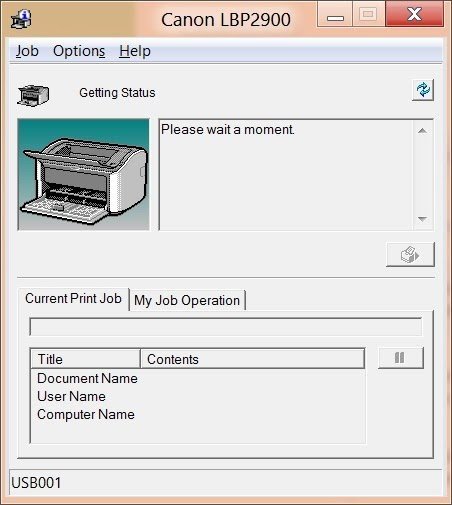 Máy in Canon LBP 2900 hiển thị thông báo lỗi please wait a moment trên máy tính