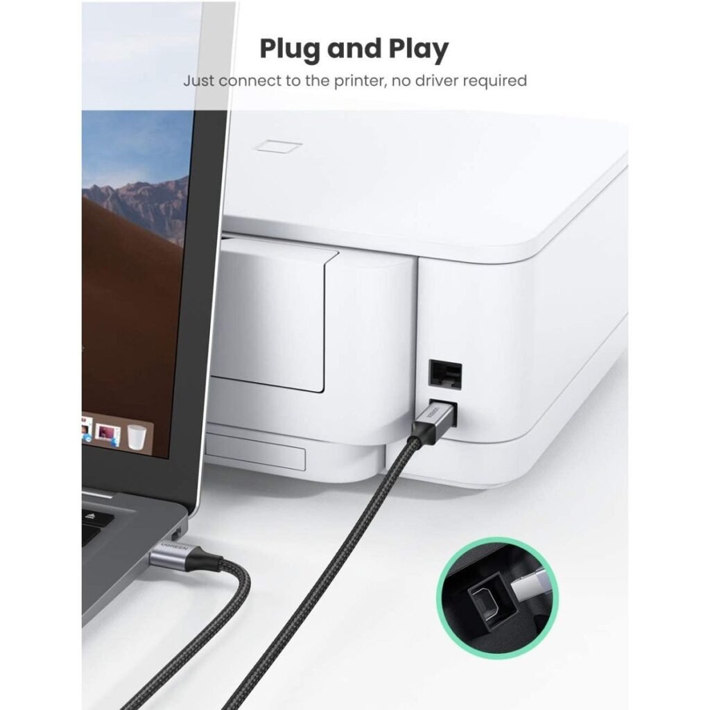 Dây cáp USB máy in Ugreen 5m màu đen với đầu nối