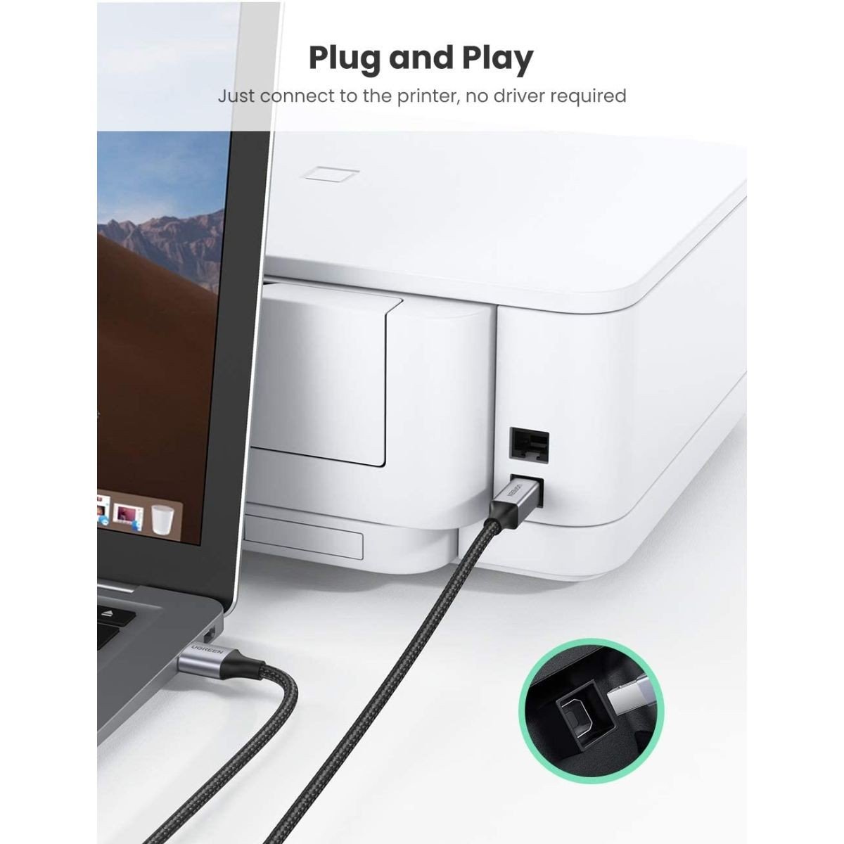 Dây cáp USB máy in Ugreen 5m màu đen với đầu nối