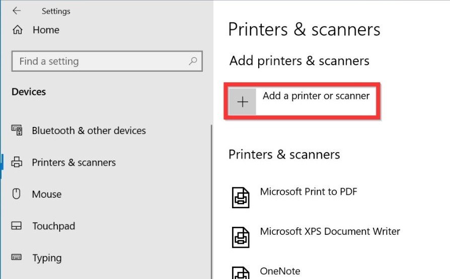 Thêm máy in hoặc máy quét trong Settings