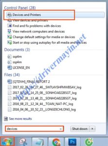 Giao diện Devices and Printers trên Windows để tìm máy in HP cần chỉnh đậm nhạt