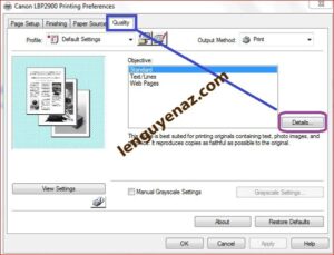 Chọn Printer Properties hoặc Preferences trong cài đặt in