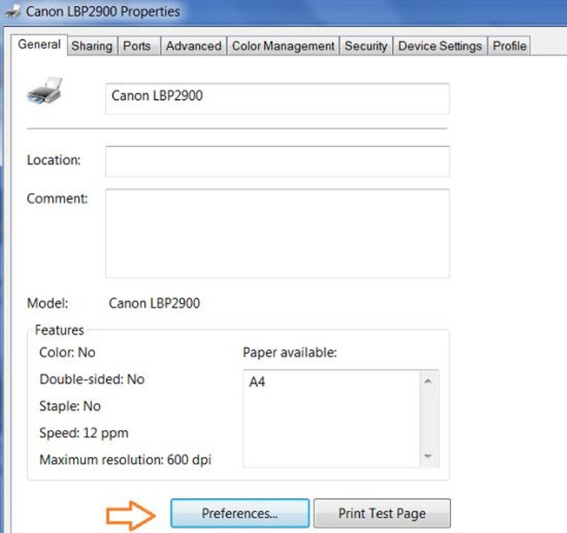 Truy cập Printer Properties để bắt đầu quá trình điều chỉnh đậm nhạt cho máy in Canon từ máy tính