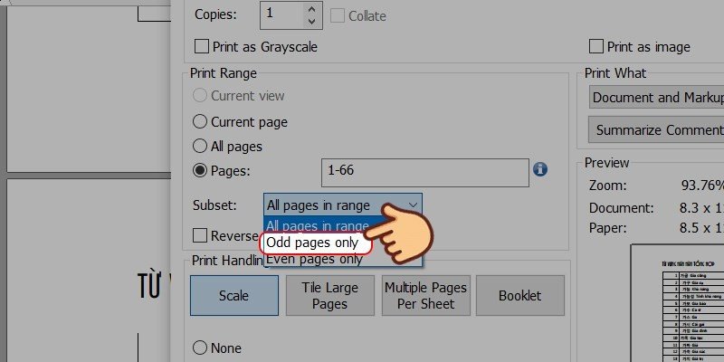 Chọn Odd pages only để in trang lẻ PDF