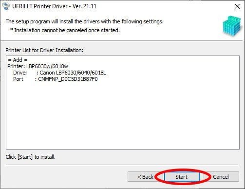 Hoàn tất cấu hình mạng và bắt đầu cài đặt driver máy in Canon