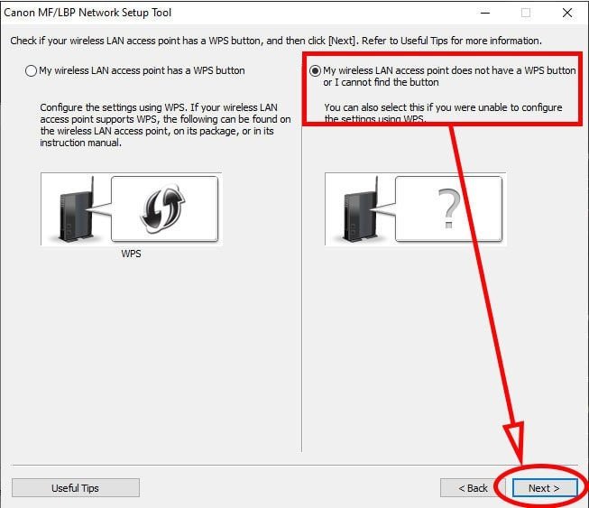 Tùy chọn khi điểm truy cập Wifi không có nút WPS để cài đặt máy in Canon 6030W