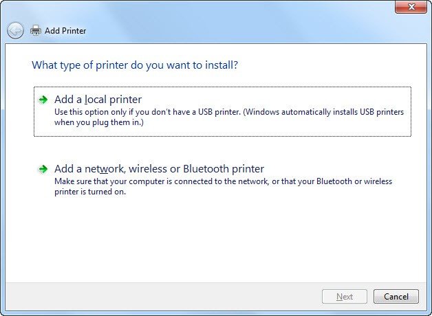 Chọn Add a local printer (Thêm máy in cục bộ)