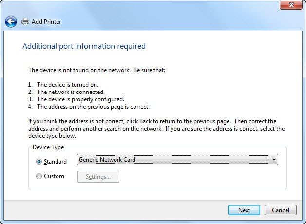 Chọn Standard Generic Network Card
