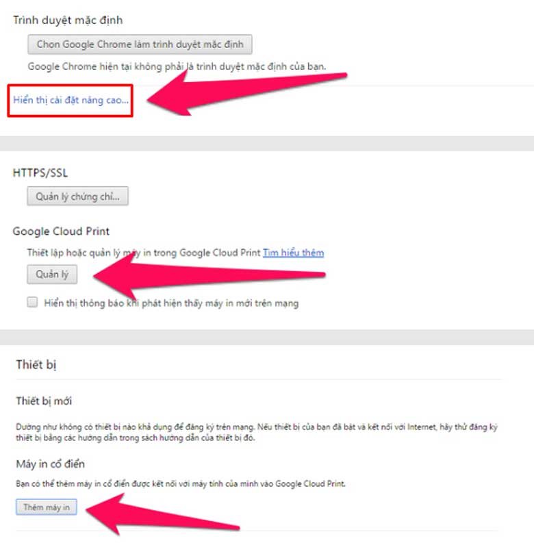 Thêm máy in vào Google Cloud Print từ cài đặt Chrome