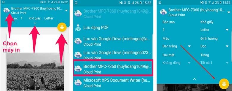 Xác nhận và gửi lệnh in từ điện thoại Android
