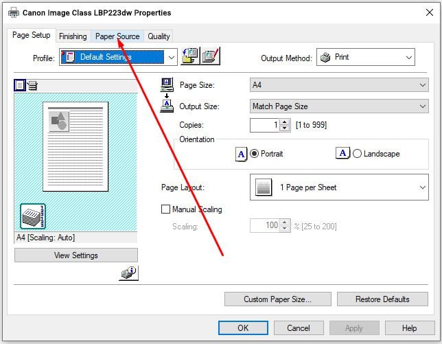 Cách chọn khay giấy máy in Canon 2900