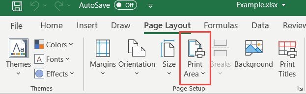 Nhấn vào nút Print Area trong nhóm Page Setup