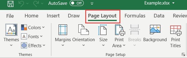 Truy cập tab Page Layout trên thanh công cụ Ribbon Excel