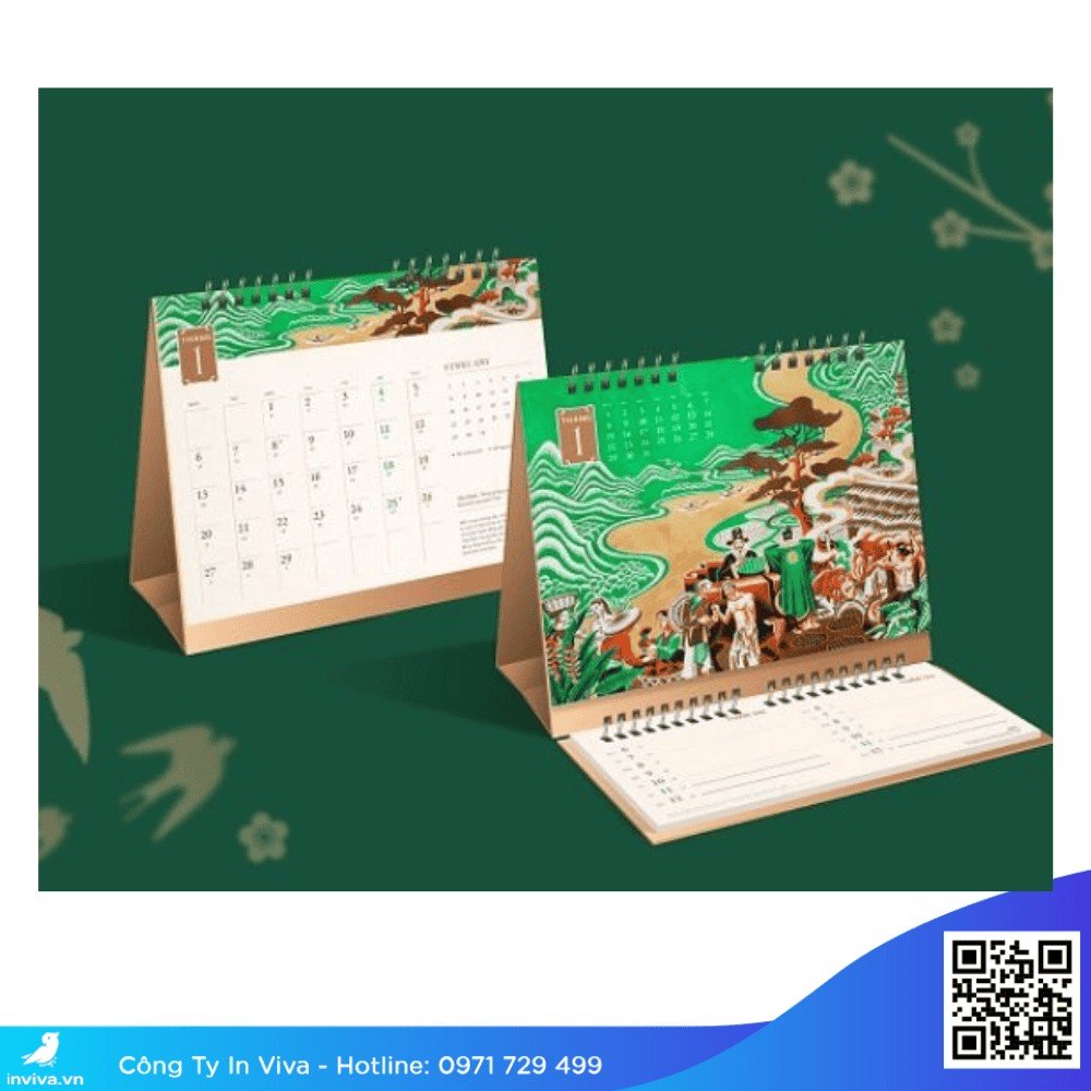 Mẫu lịch để bàn chữ A hoàn chỉnh với thiết kế trang nhã