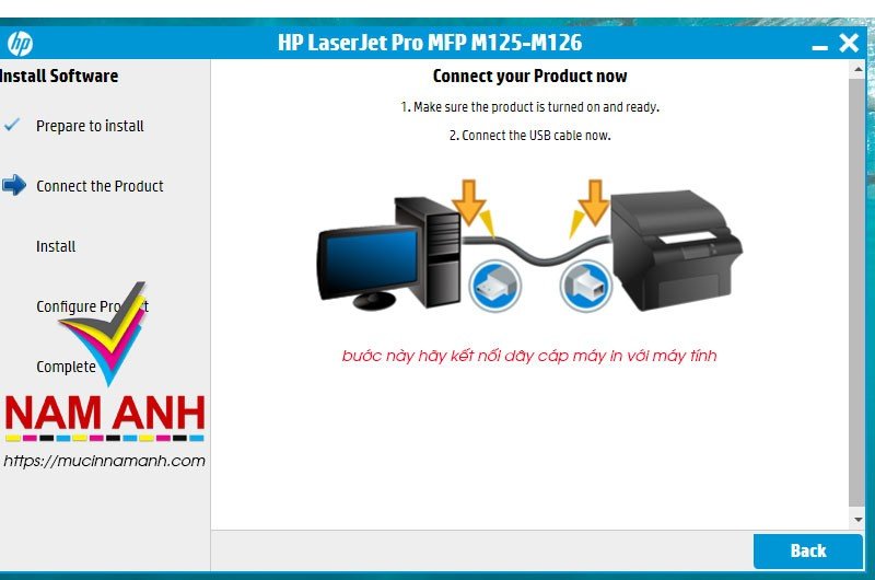 Hướng dẫn cắm cáp USB kết nối máy in HP M125a với máy tính